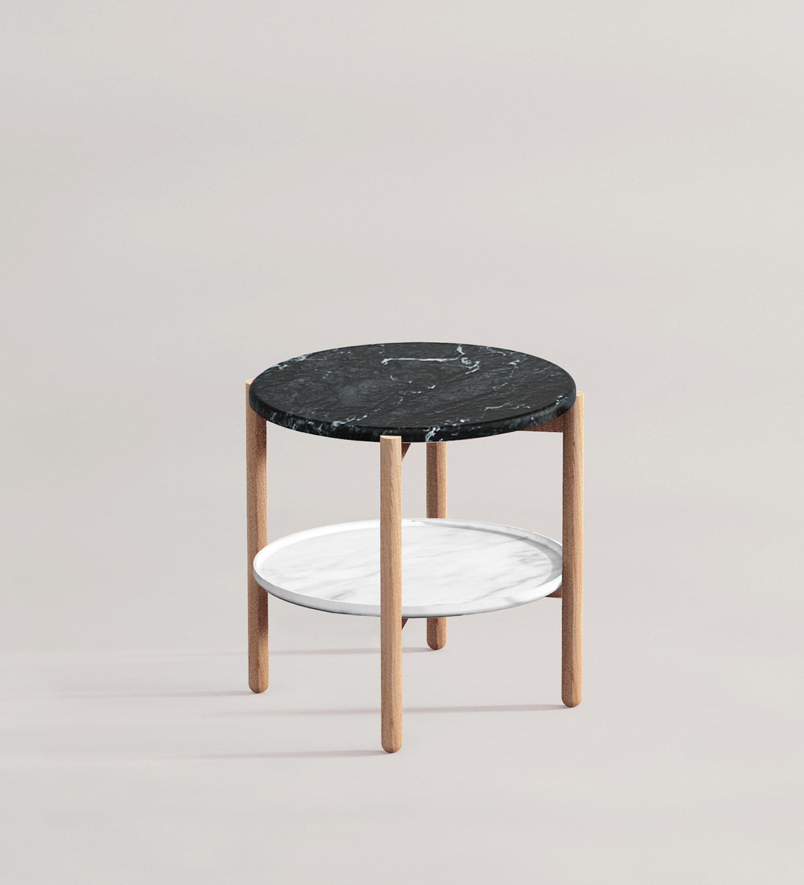 Hirundo 550 Solid Wood End Table in Charcoal And Ivory Colour With Marble Top