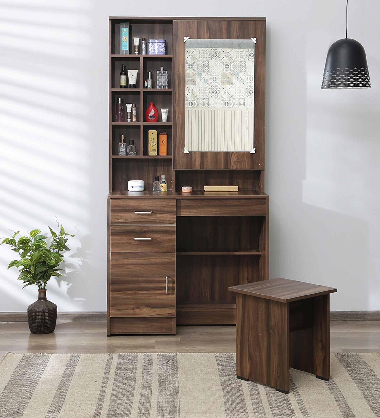 Hisoka Dressing Unit with Seating in Brown Oak Finish