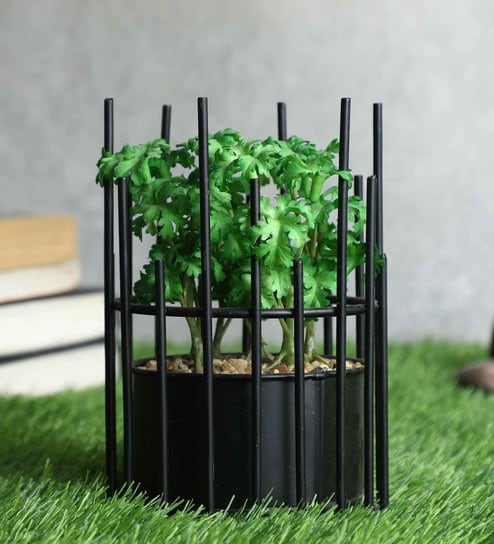 Hide Green Polyester Hide Metallic Artificial Bonsai With Black Pot