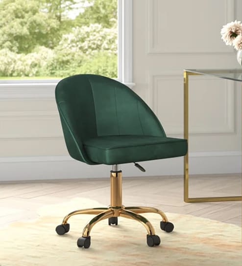 Hindmen Velvet Guest Chair In Green Colour