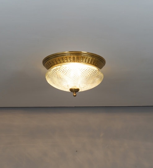 Hinkley Single Light Flush Mount Ceiling Light In Antique Brass Finish With Amber Rippled Glass