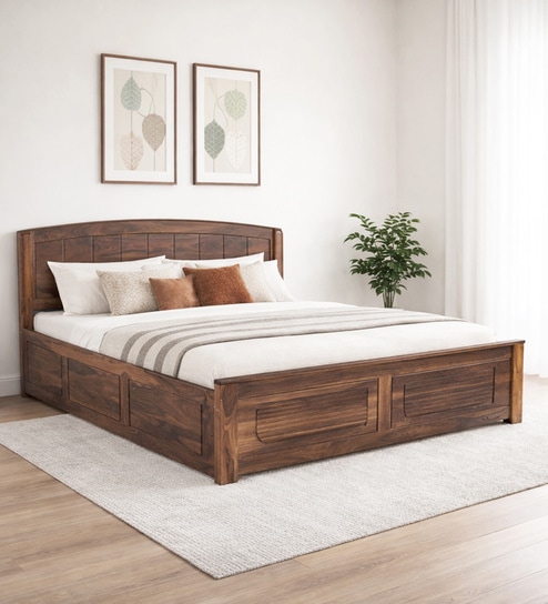 Hirm Sheesham Wood King Size Bed In Provincial Teak Finish With Box Storage