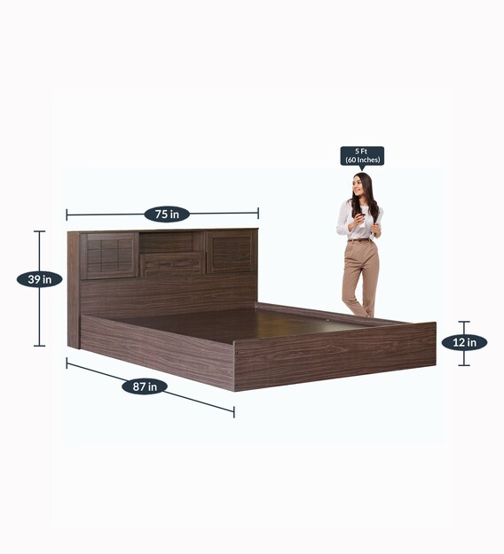 Buy Hideki Blackline King Size Bed with Storage in Walnut Finish