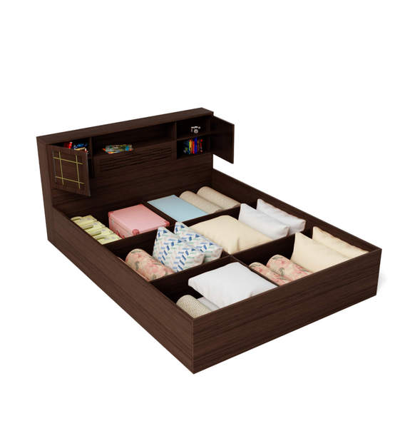 Buy Hideki Goldline Queen Size Bed with Storage in Wenge ...