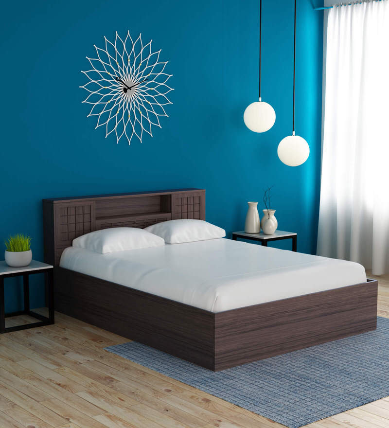 Buy Hideki Blackline Queen Size Bed with Storage in Walnut Finish