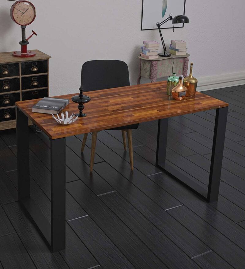 wood desk with metal legs