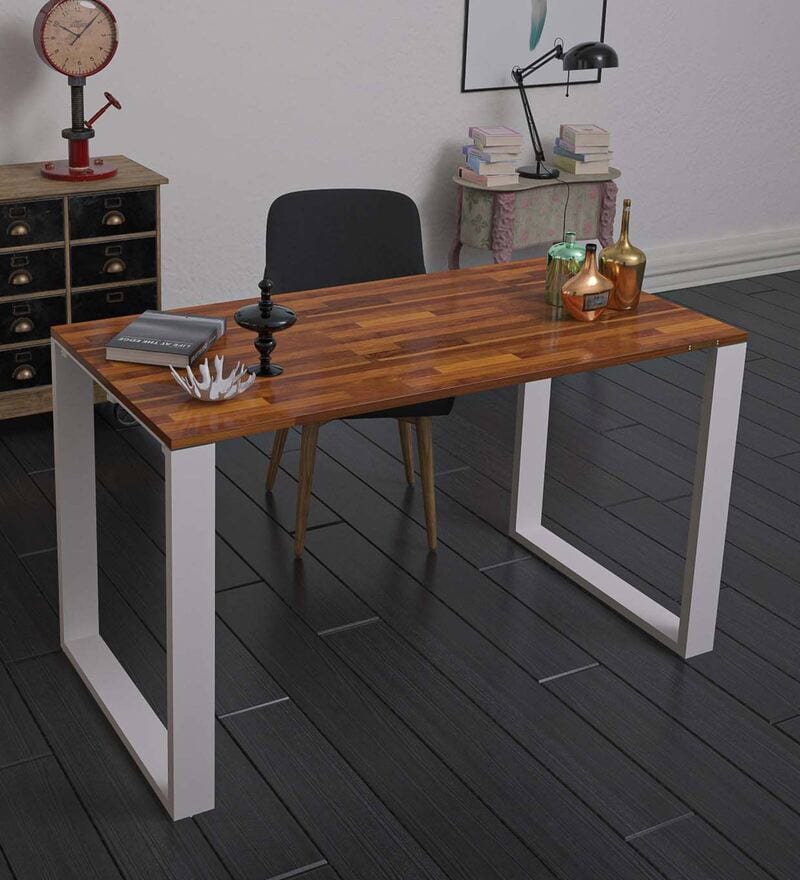 Buy Highflier Solid Teak Wood Desk in White Metal Legs by Pelican