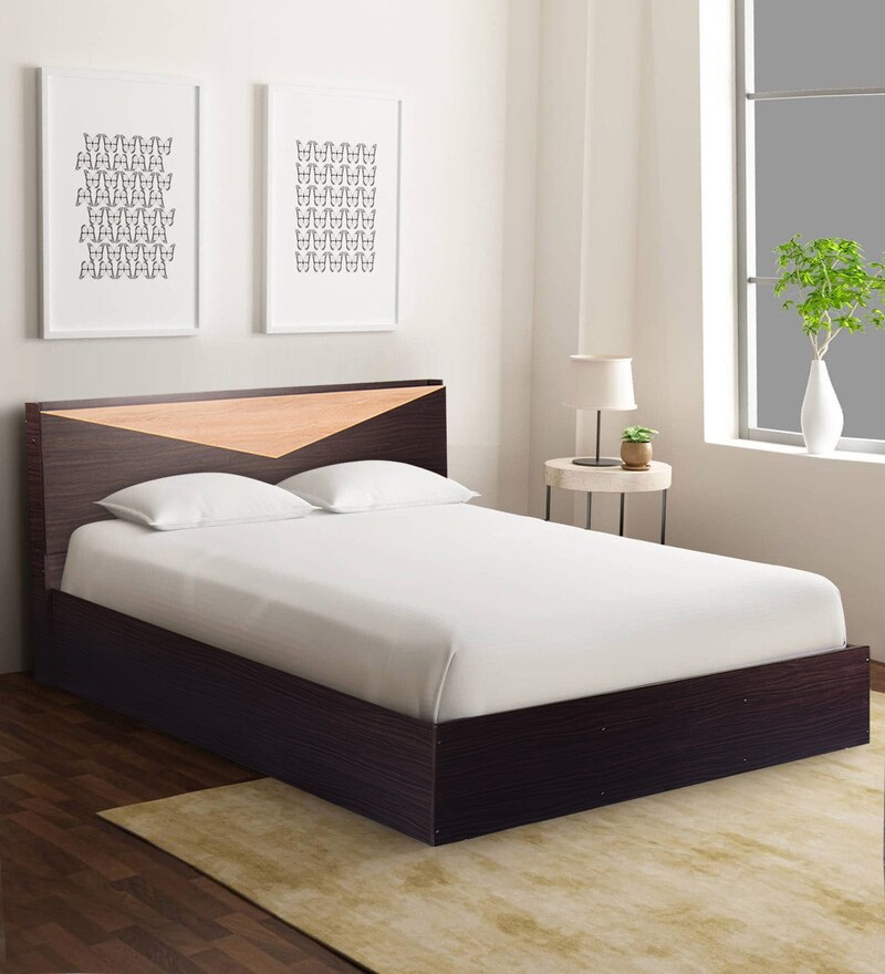Buy Hiroki King Size Bed With Headboard Storage In Walnut Finish By