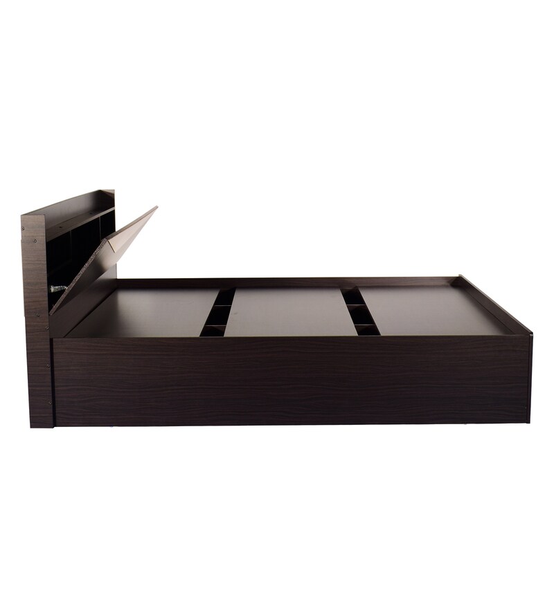 Buy Hiroki King Size Bed With Box Storage In Walnut Finish By Mintwud