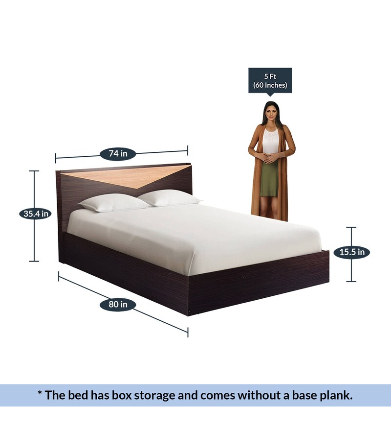 Buy Hiroki King Size Bed With Box Storage In Walnut Finish By Mintwud