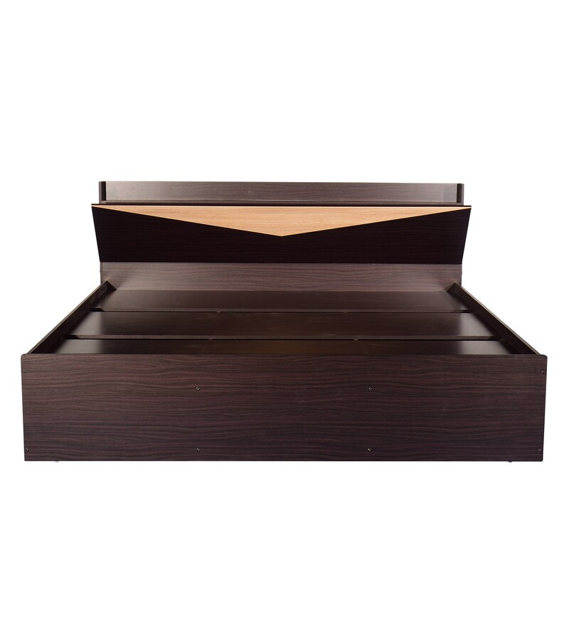 Buy Hiroki King Size Bed With Box Storage In Walnut Finish By Mintwud