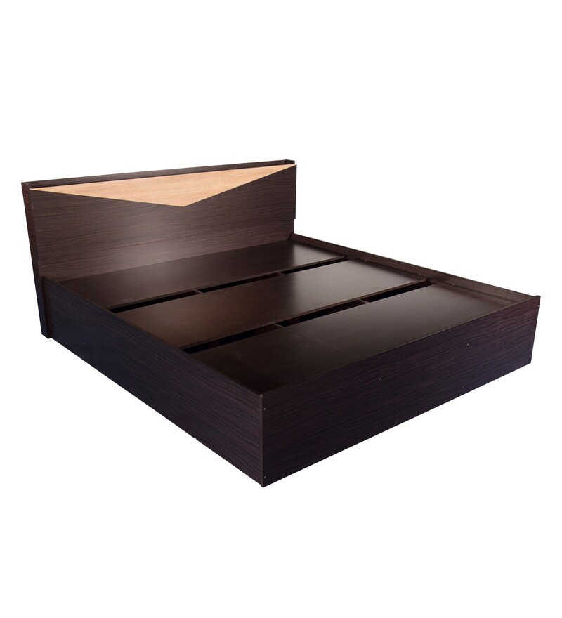 Buy Hiroki King Size Bed With Box Storage In Walnut Finish By Mintwud