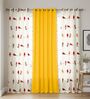 High garden + Yellow pom pom Printed Cotton Curtains for Door Pack of 3