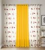 High garden + Yellow pom pom Printed Cotton Curtains for Window Pack of 3