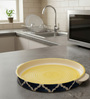 Hand Painted Ceramic Serving Sizzler Tray Microwave Safe Set (9.5 Inch, Blue, Yellow)