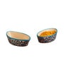 Palm Dunes Delight Boat Shape Ceramic Bowl Set of 2(500ml Each) Soup Bowl Without Handle & Spoon Microwave Safe Bowls