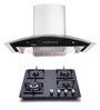Hindware Cleo 60 cm Hood Chimney & Flora Toughened Glass 4 Burner Built-In Hob