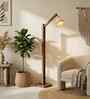 Hinge Wooden Floor Lamp with Jute Shade & Brown Base