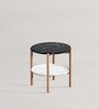 Hirundo 550 Solid Wood End Table in Charcoal And Ivory Colour With Marble Top