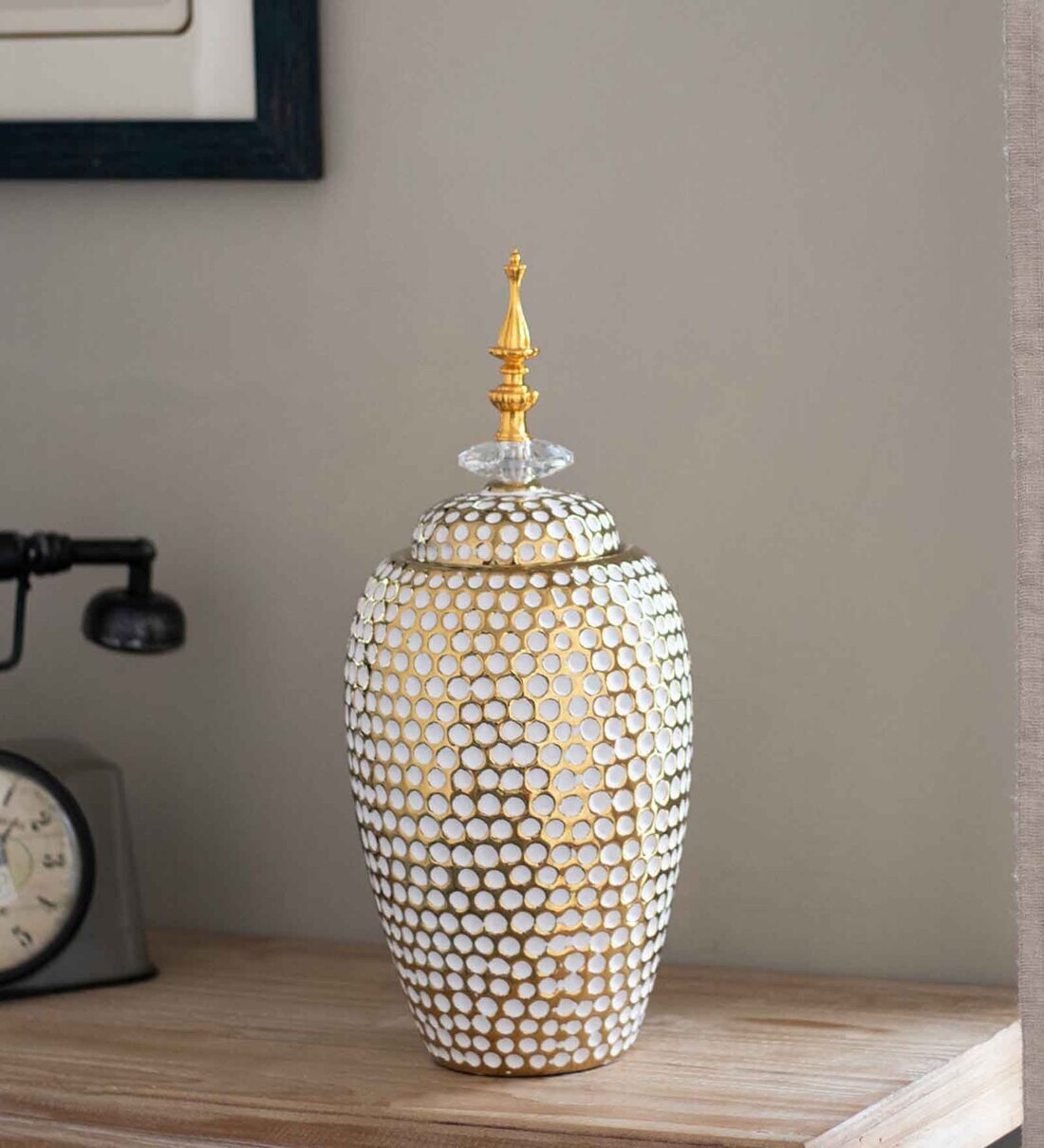 Buy Hobnail Multicolour Ceramic Lidded Vase by The Decor Kart at 100