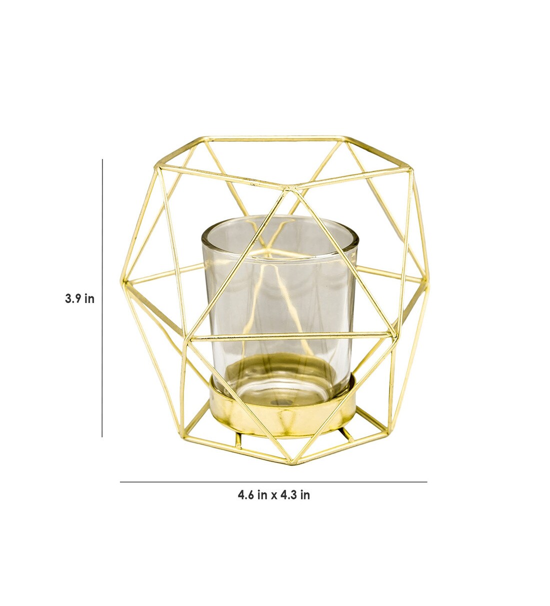 Buy Gold Metal & Glass Geometric Small Candle Holder by Home Artisan