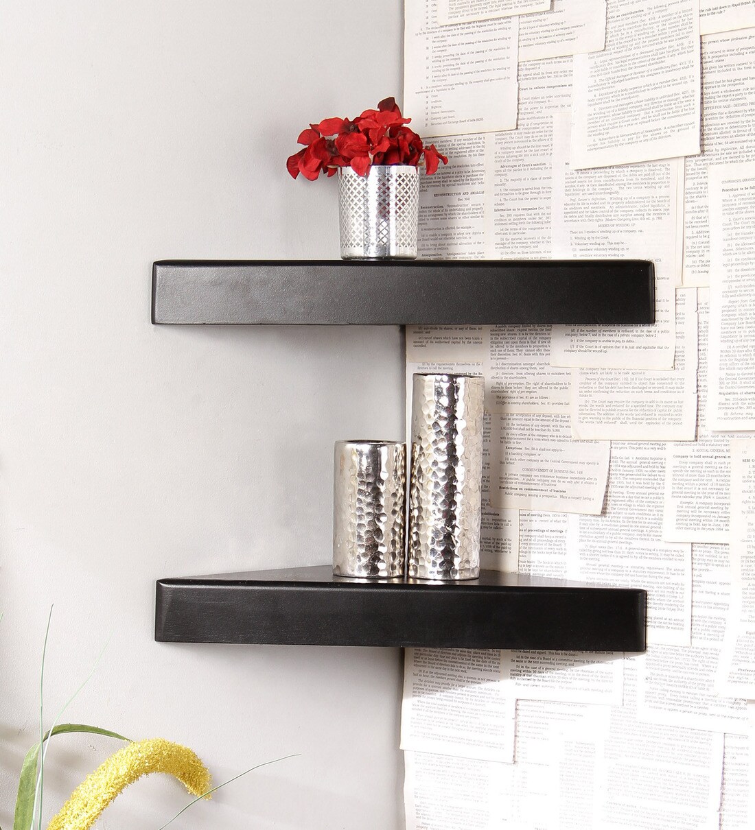 Buy Set of 2 Engineered Wood Corner Wall Shelf in Black Colour by Home