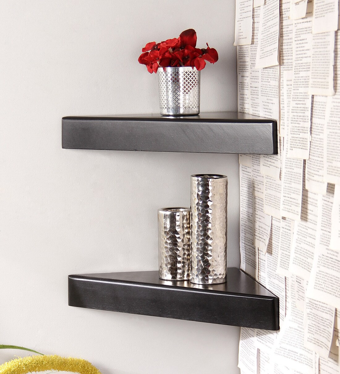Buy Set of 2 Engineered Wood Corner Wall Shelf in Black Colour by Home