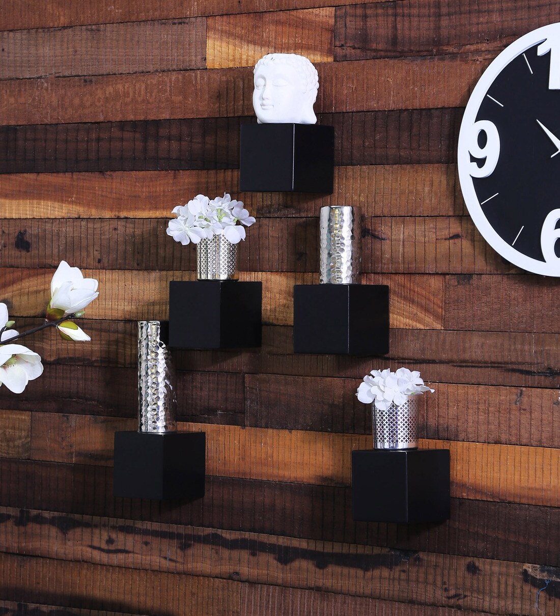 Buy Set of 3 Engineered Wood Cube Wall Shelf in Black Colour be