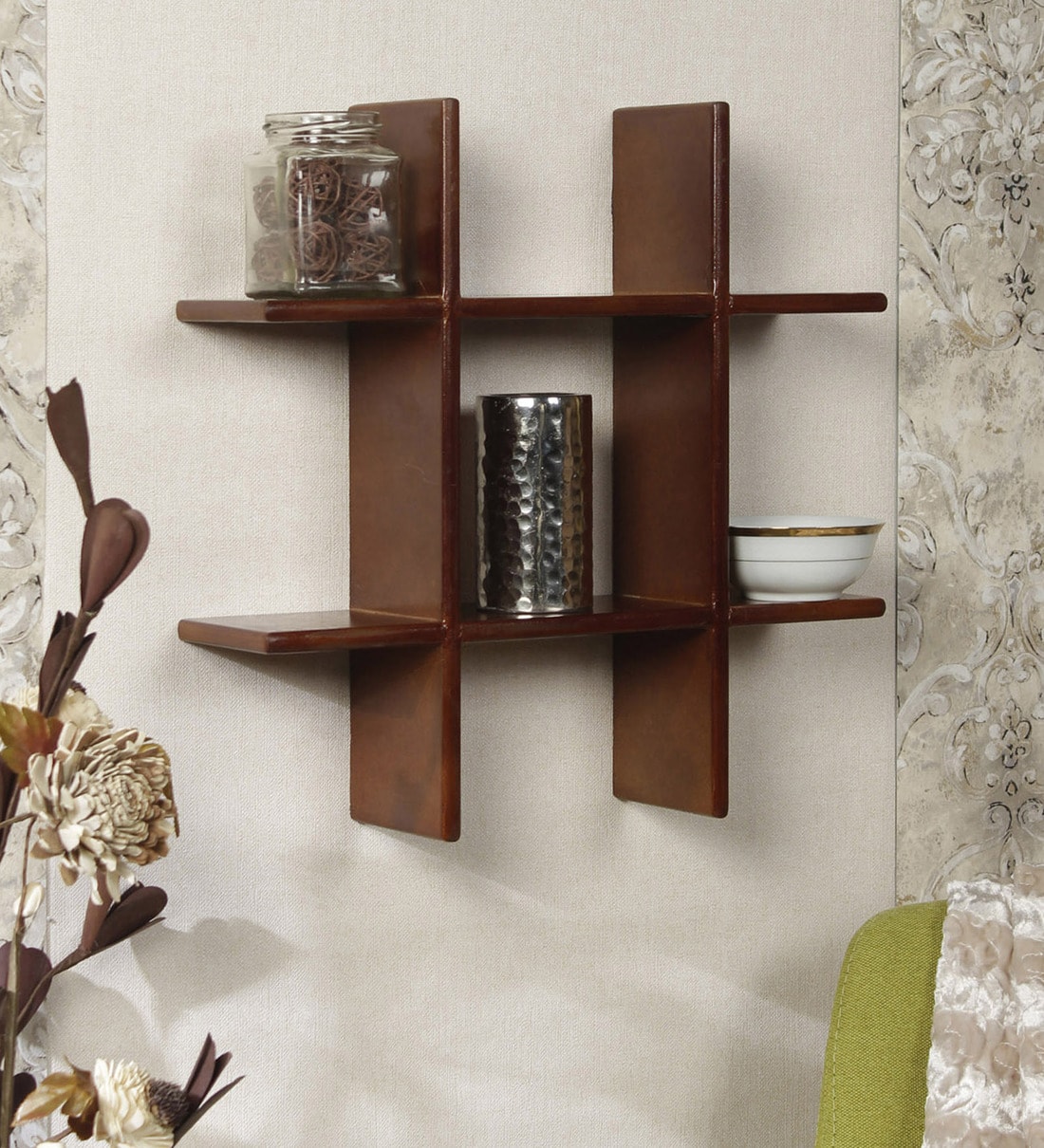 Buy Engineered Wood Plus Shaped Wall Shelf in Brown Colour by Home ...