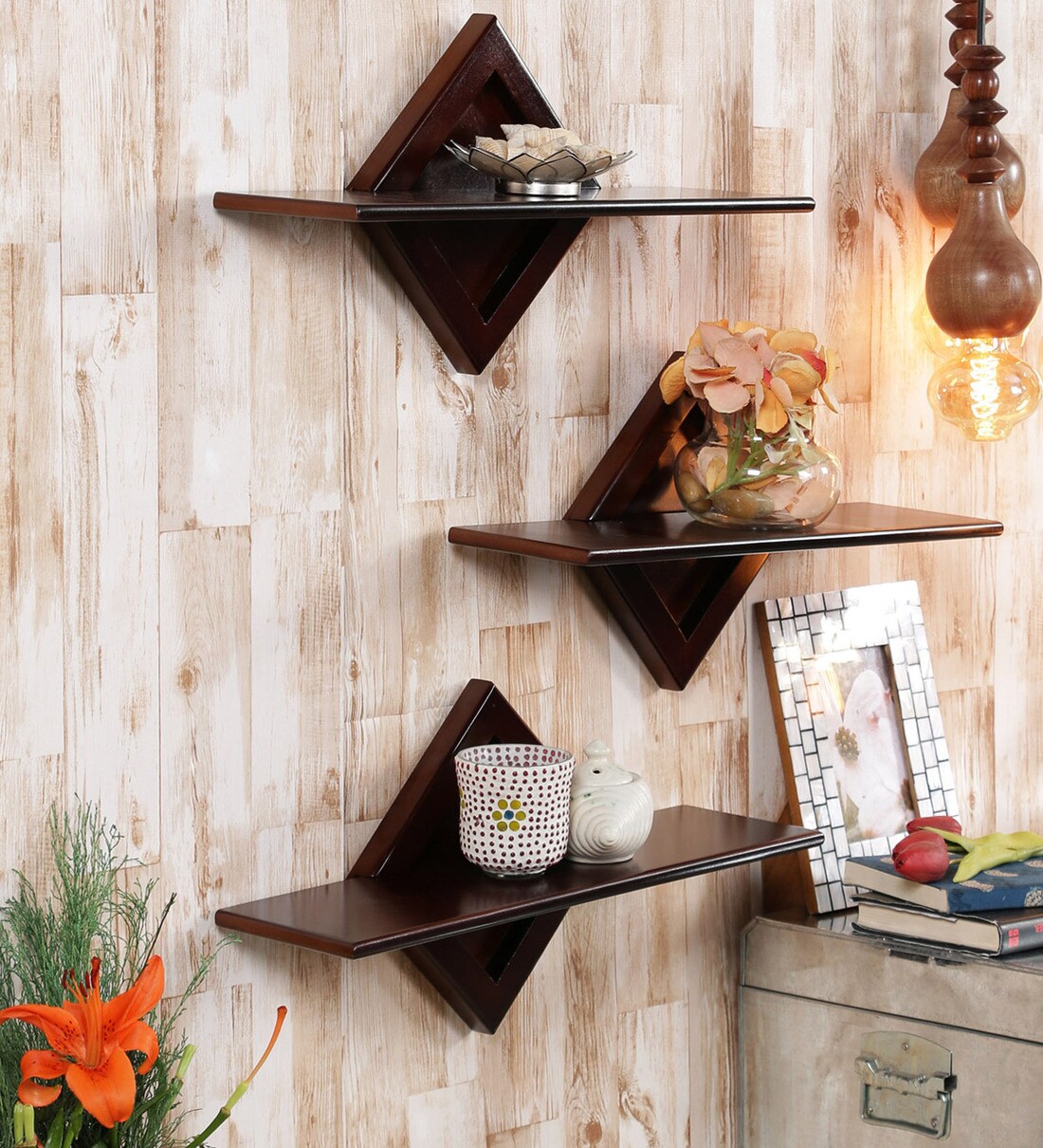 Buy Set of 3 Engineered Wood Floating Wall Shelf by Home Sparkle Online