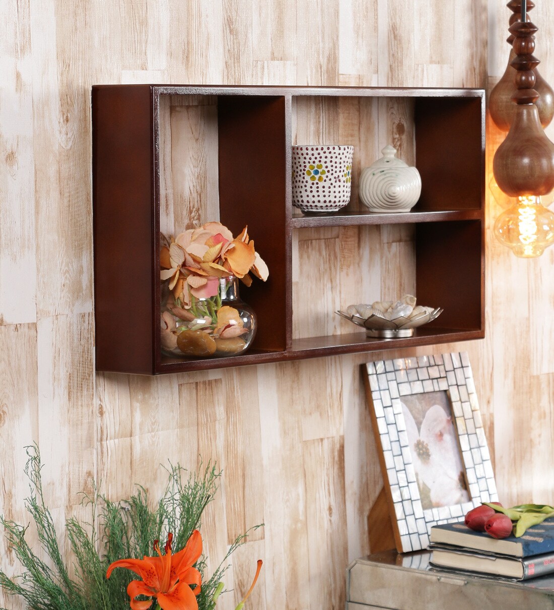 Buy Engineered Wood Wall Shelf in Brown Colour by Home Sparkle Online