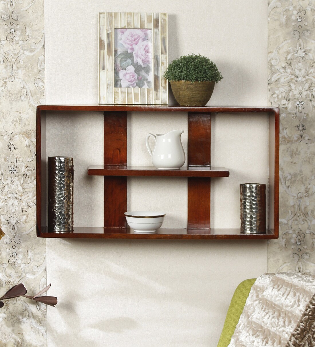 Buy Engineered Wood Wall Shelf in Brown Colour by Home Sparkle Online
