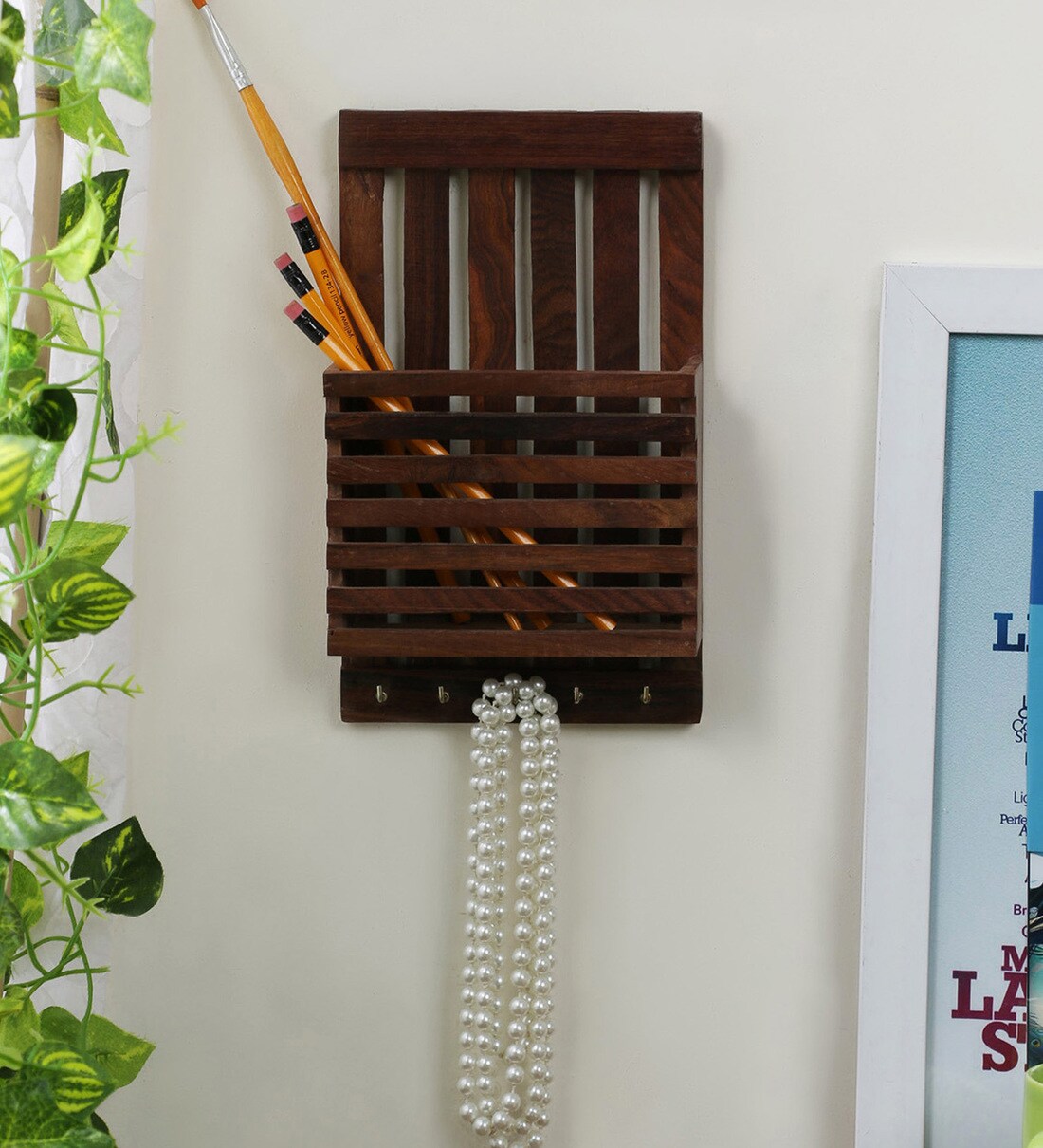 Buy Brown Wooden Letter Rack Cum Key Holder at 30% OFF by Home Sparkle   Pepperfry