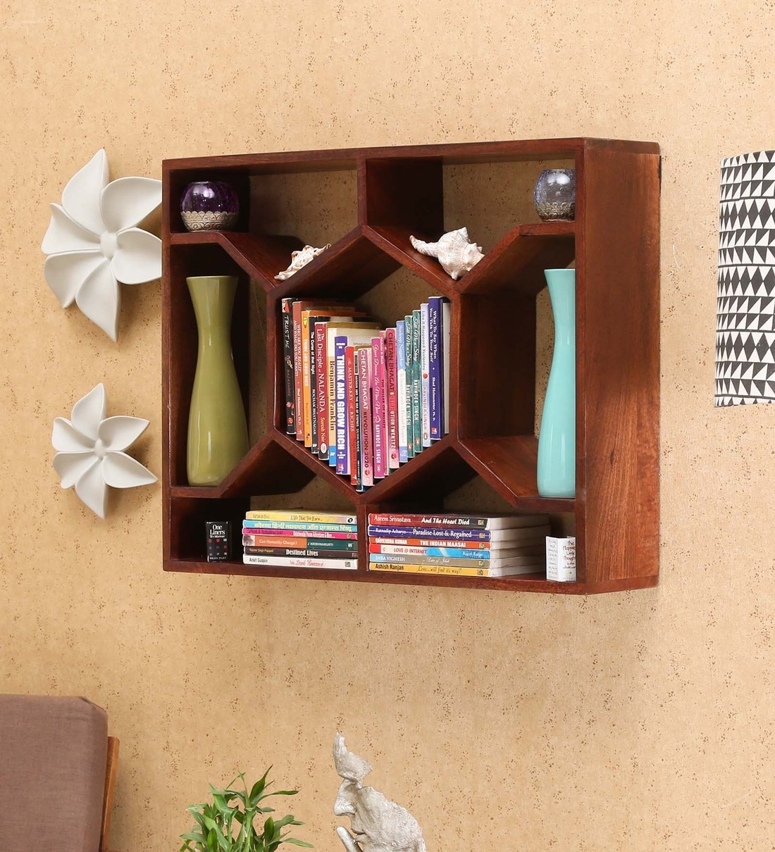Buy Sheesham Wood Carved Book Shelf in Provincial Teak Finish by My