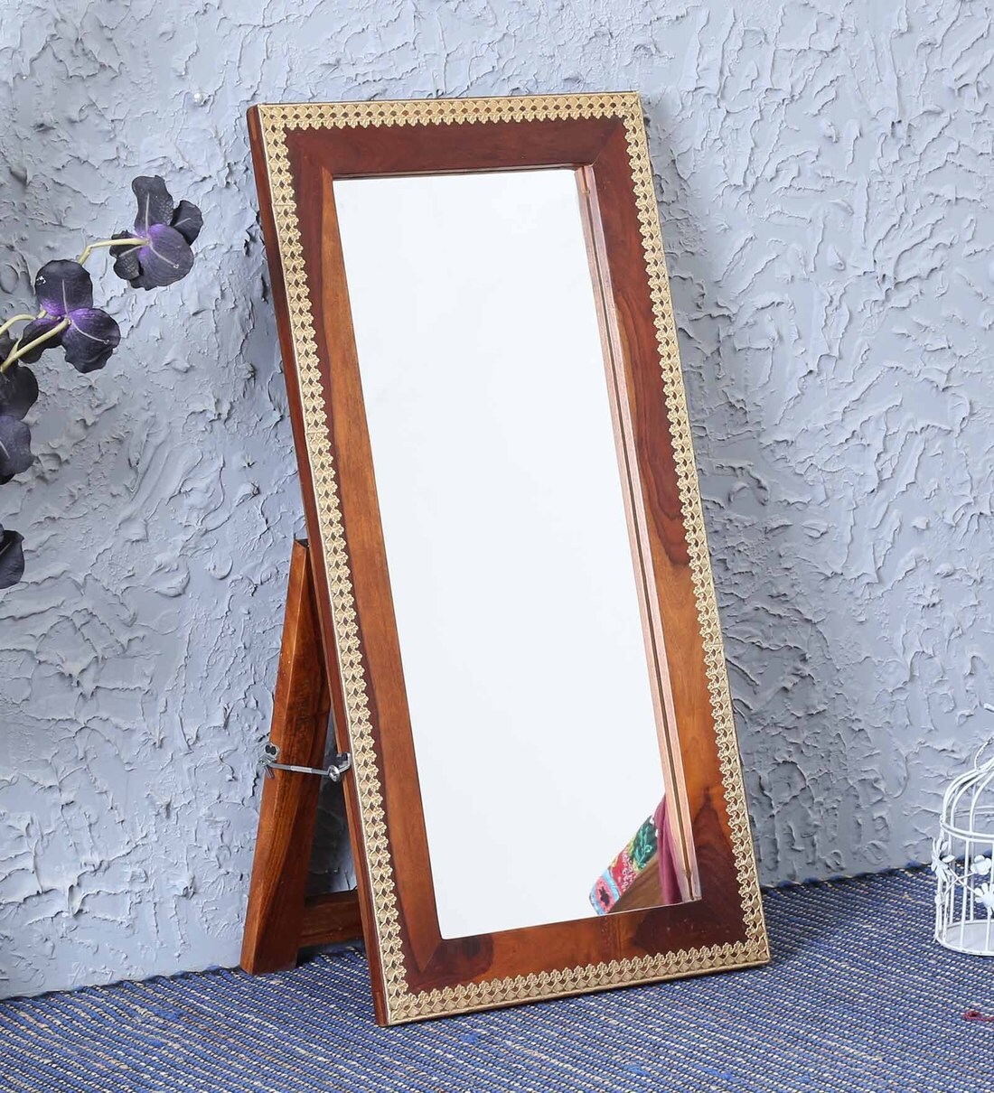 Buy Solid Wood Full Length Mirror in Brown colour by Satyam