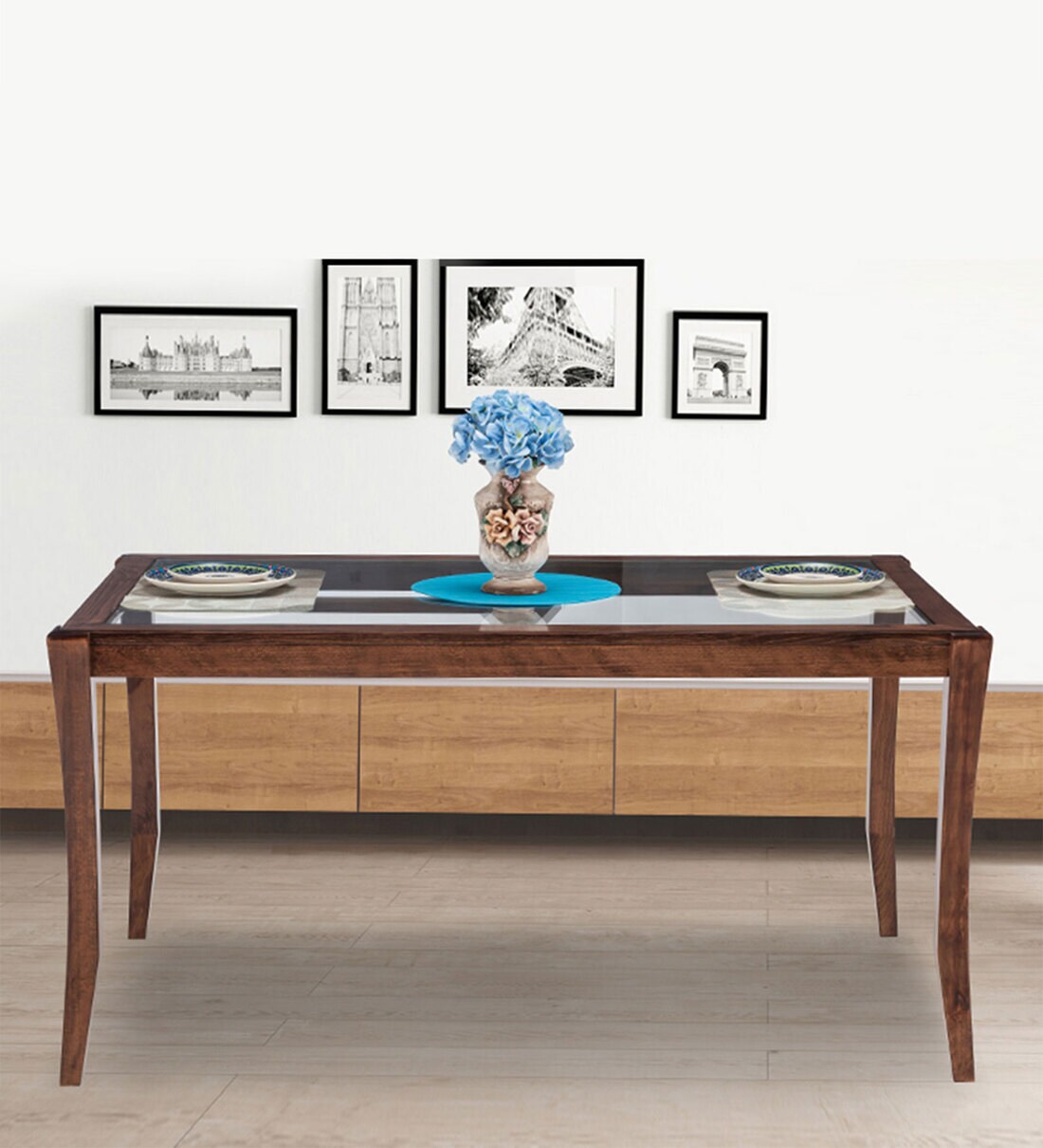 Buy Hopper 6 Seater Dining Table in Brown Colour by Durian Online