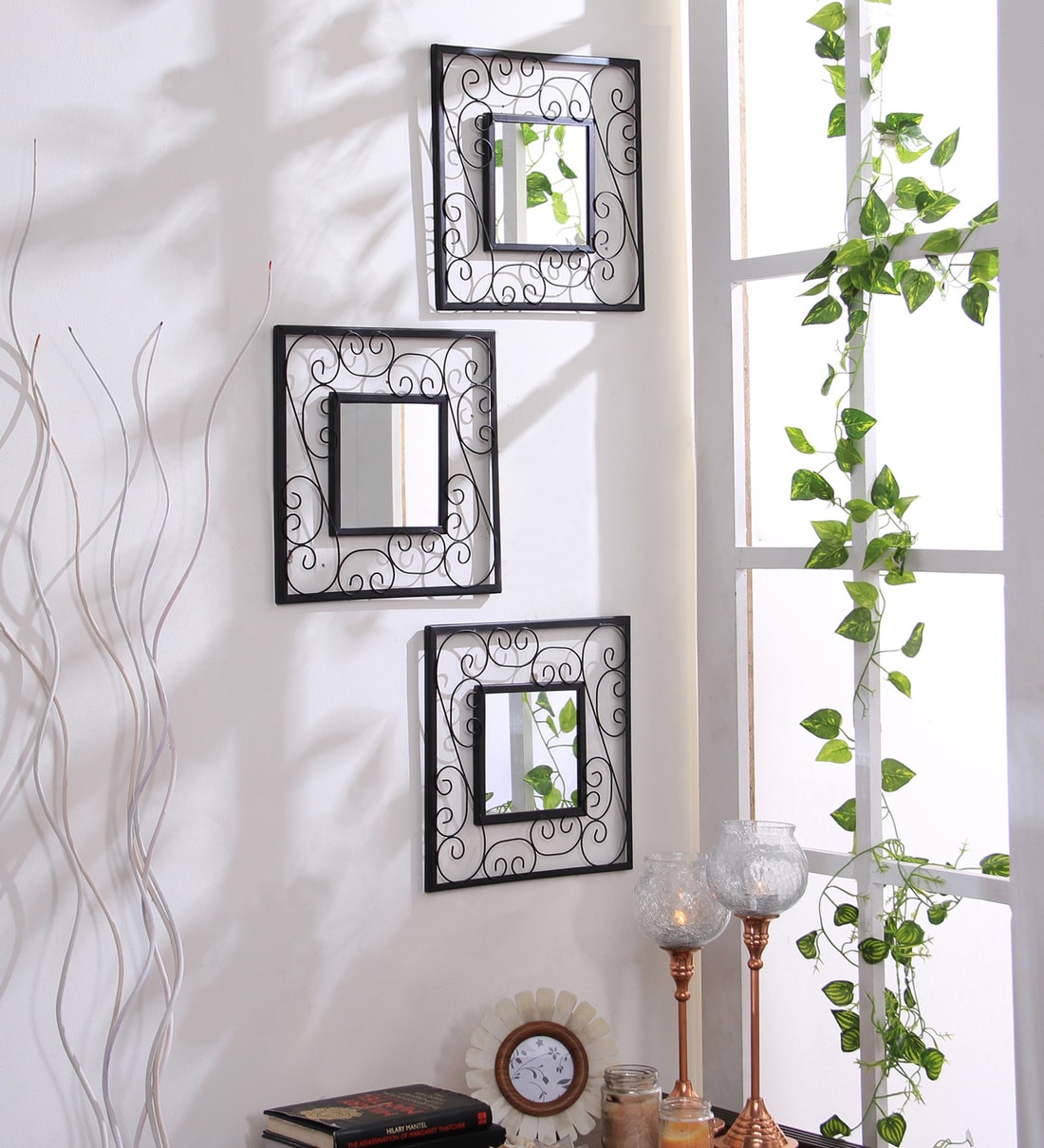 Buy Iron Square Wall Mirror In Black Colour By Hosley Online