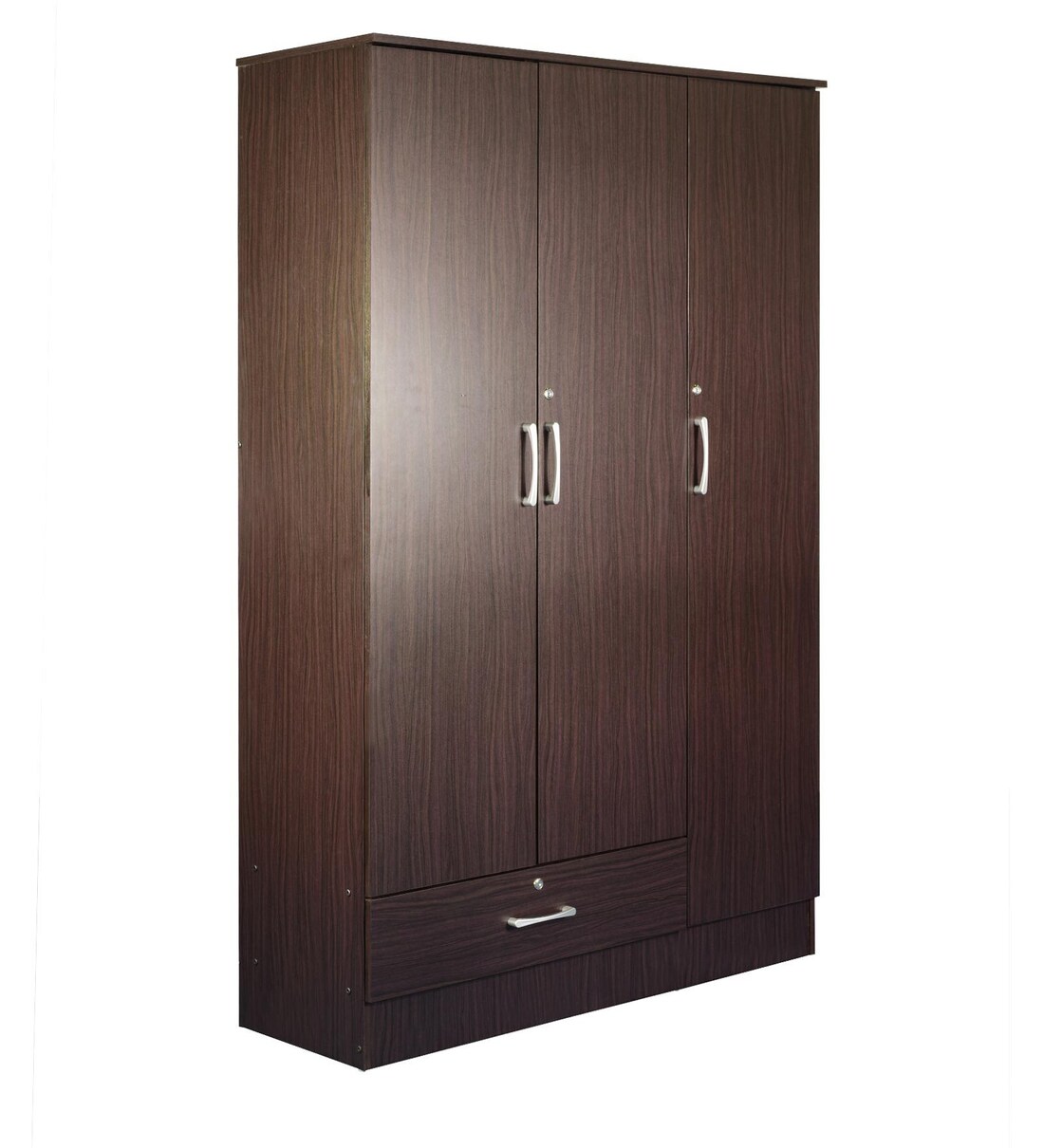 Buy Housen Three Door Wardrobe With Drawer In Walnut Finish By Mintwud Online 3 Door Wardrobes