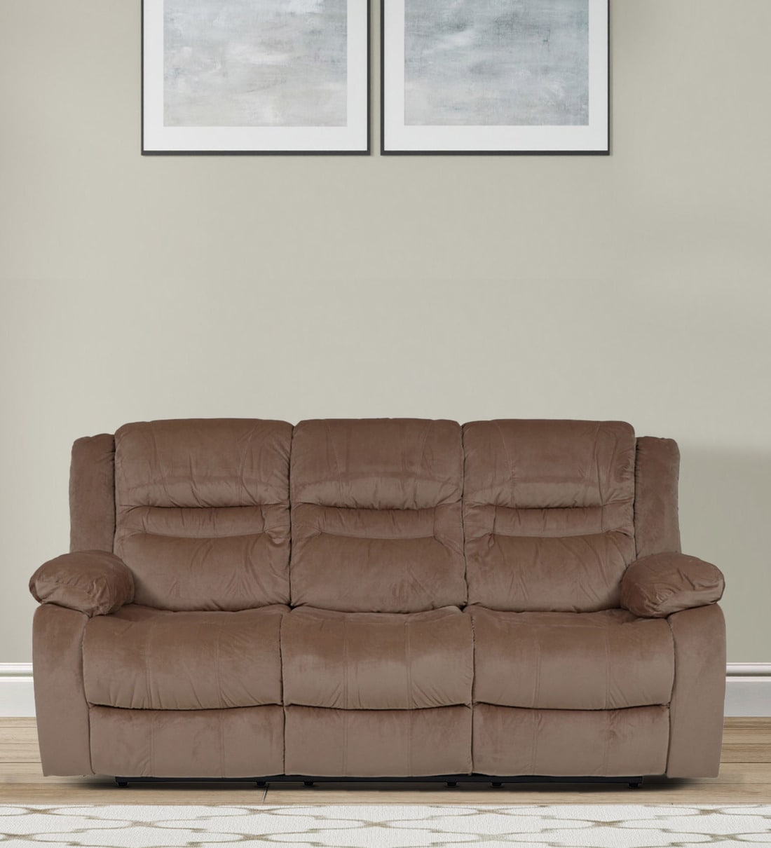 Buy Houston Fabric Manual 3 Seater Recliner in Light Brown Colour by