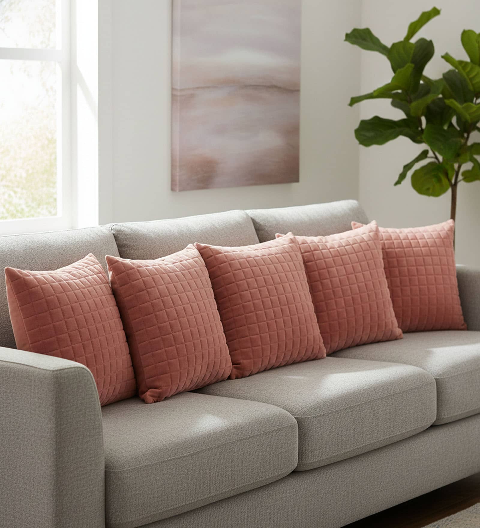 Pink Velvet Embroidered 16X16 Inches 5Pcs Cushion Covers