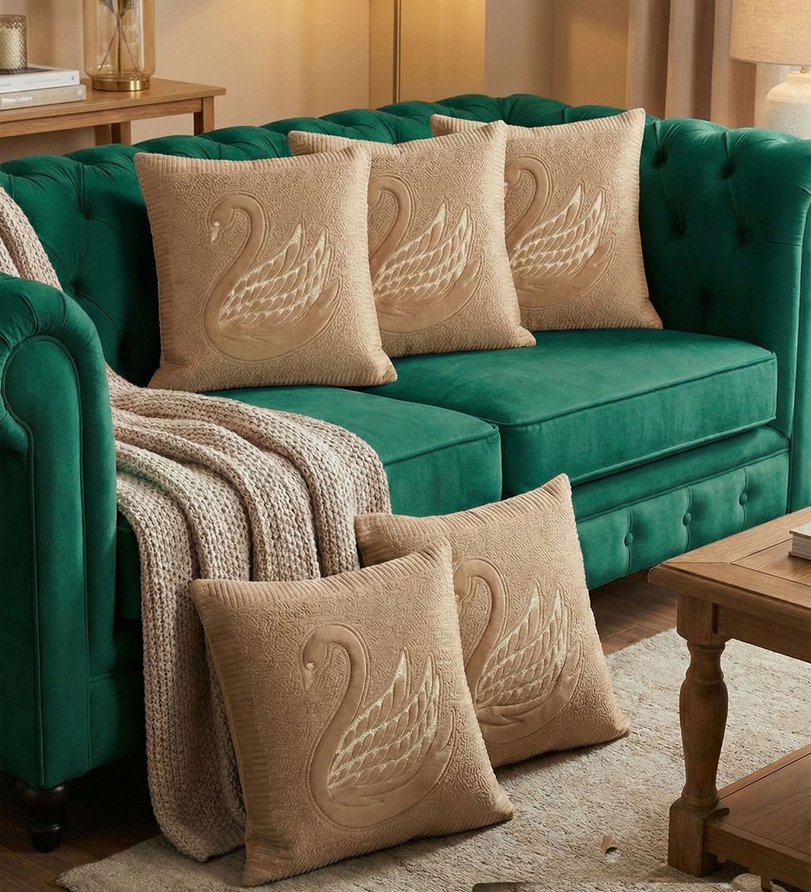 Grey Velvet Embroidered 16X16 Inches 5Pcs Cushion Covers