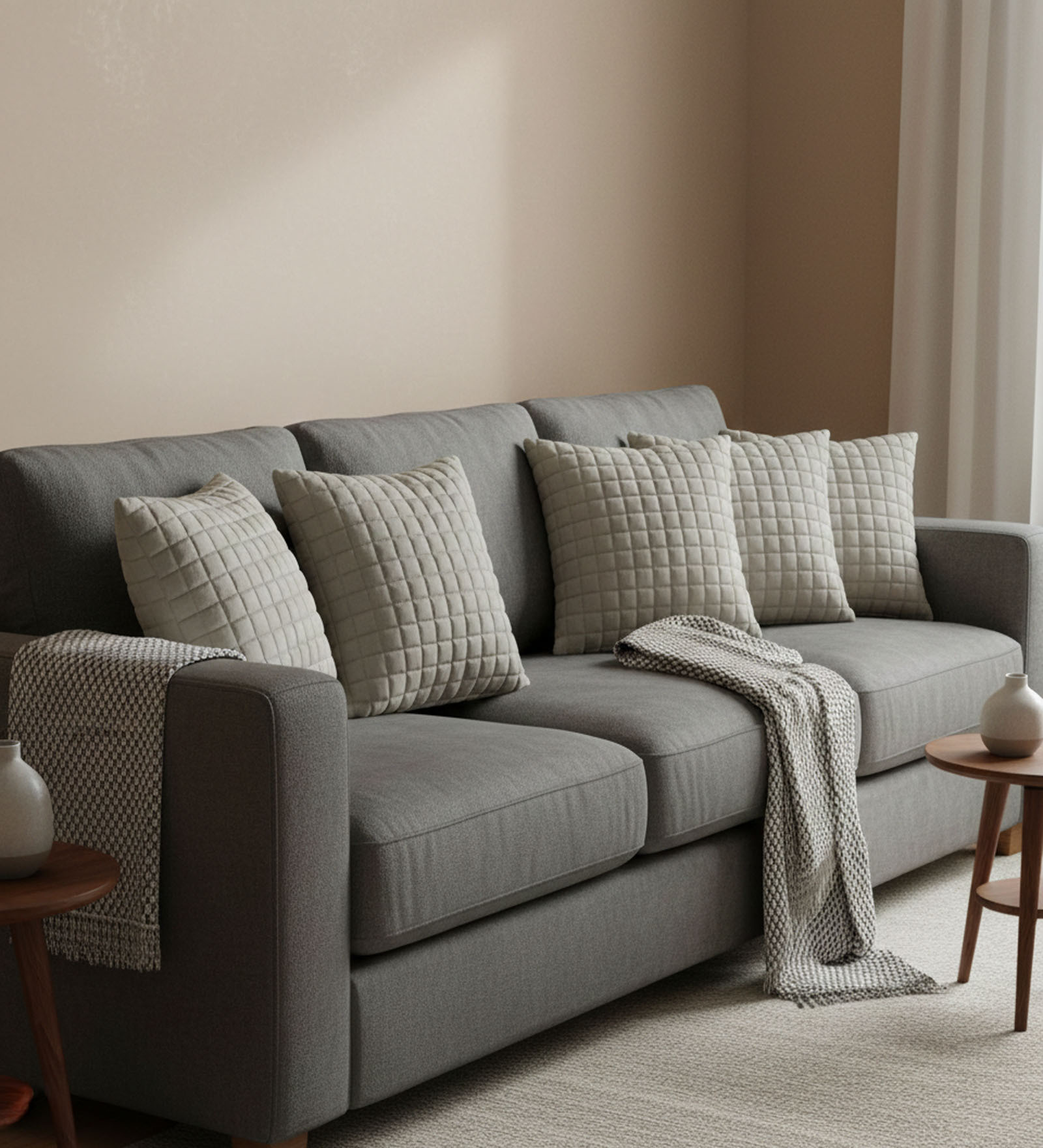 Grey Velvet Embroidered 16X16 Inches 5Pcs Cushion Covers