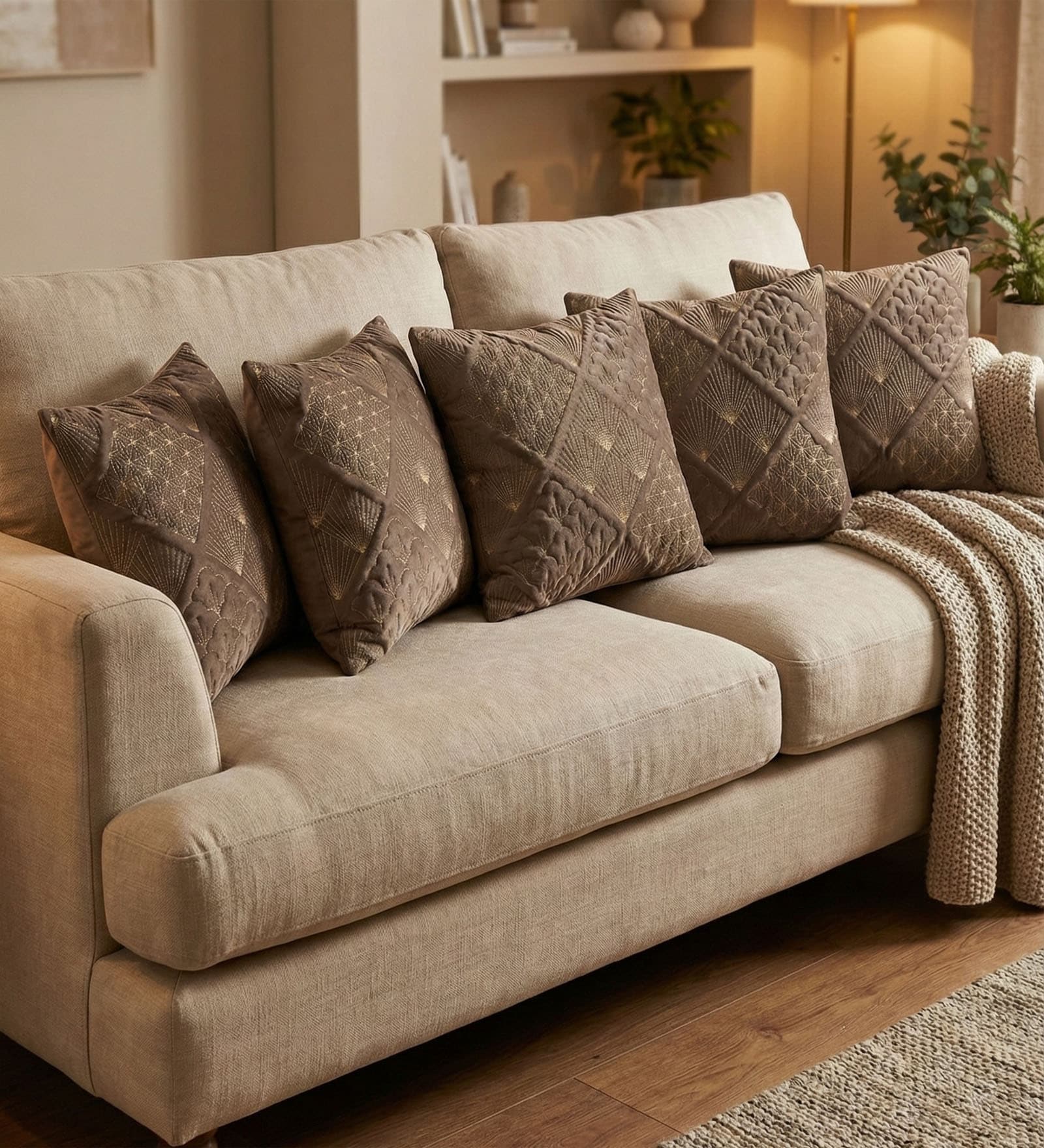 Grey Velvet Embroidered 16X16 Inches 5Pcs Cushion Covers