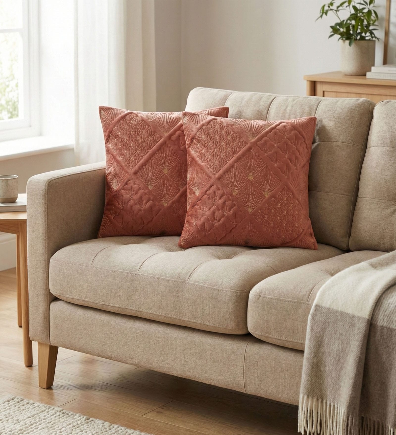 Maroon Velvet Embroidered 16X16 Inches 2Pcs Cushion Covers