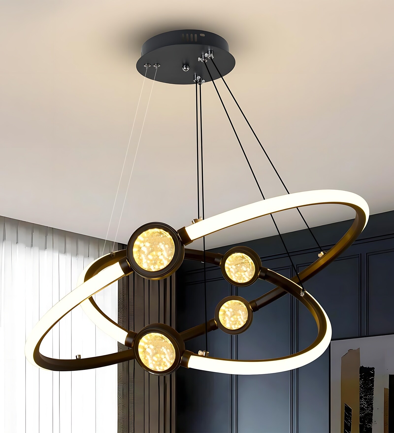 Holland 80W | 60cm LED Ceiling Light | Google & Alexa Compatible | Height Adjustable | 3 Light Modes | Luxury Decorative Lighting for Living Room, Dining Room, Bedroom, Hall & Office