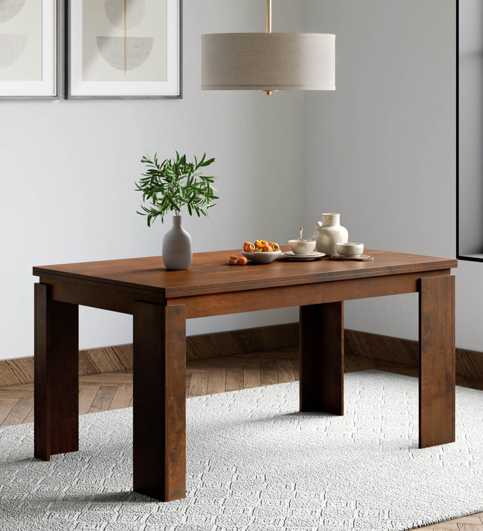 Holly Solid Wood 6 Seater Dining Table in Dark Brown Colour