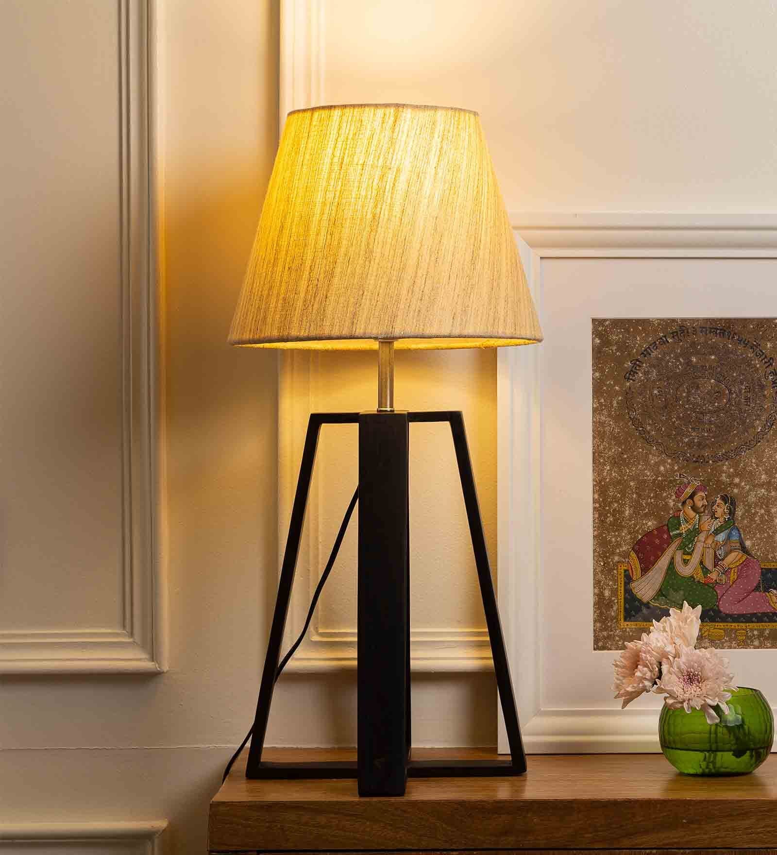 Holly Walnut Shade Table Lamp With Fabric Base
