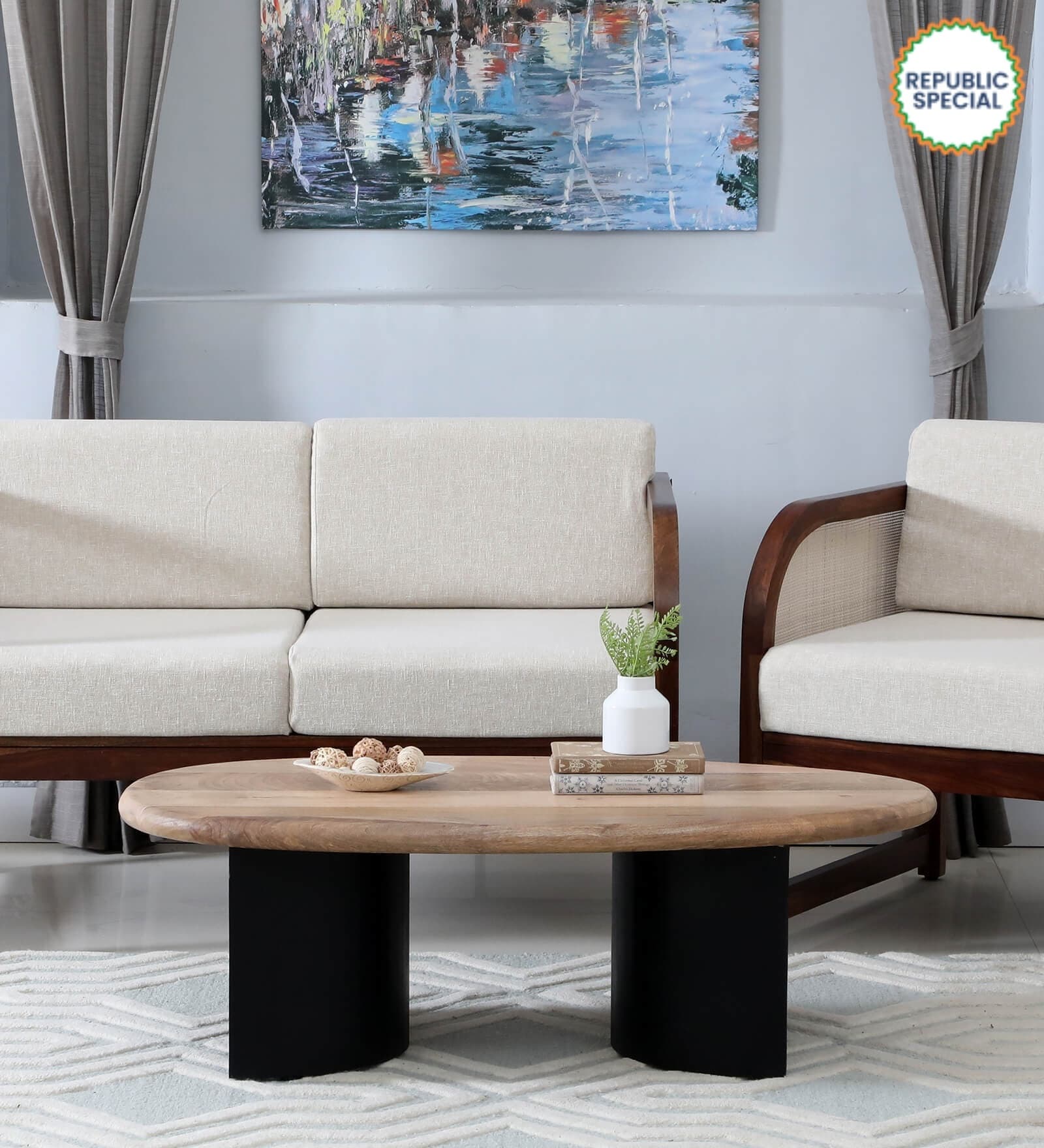 Holmes Solid Wood Coffee Table In Natural & Black Finish