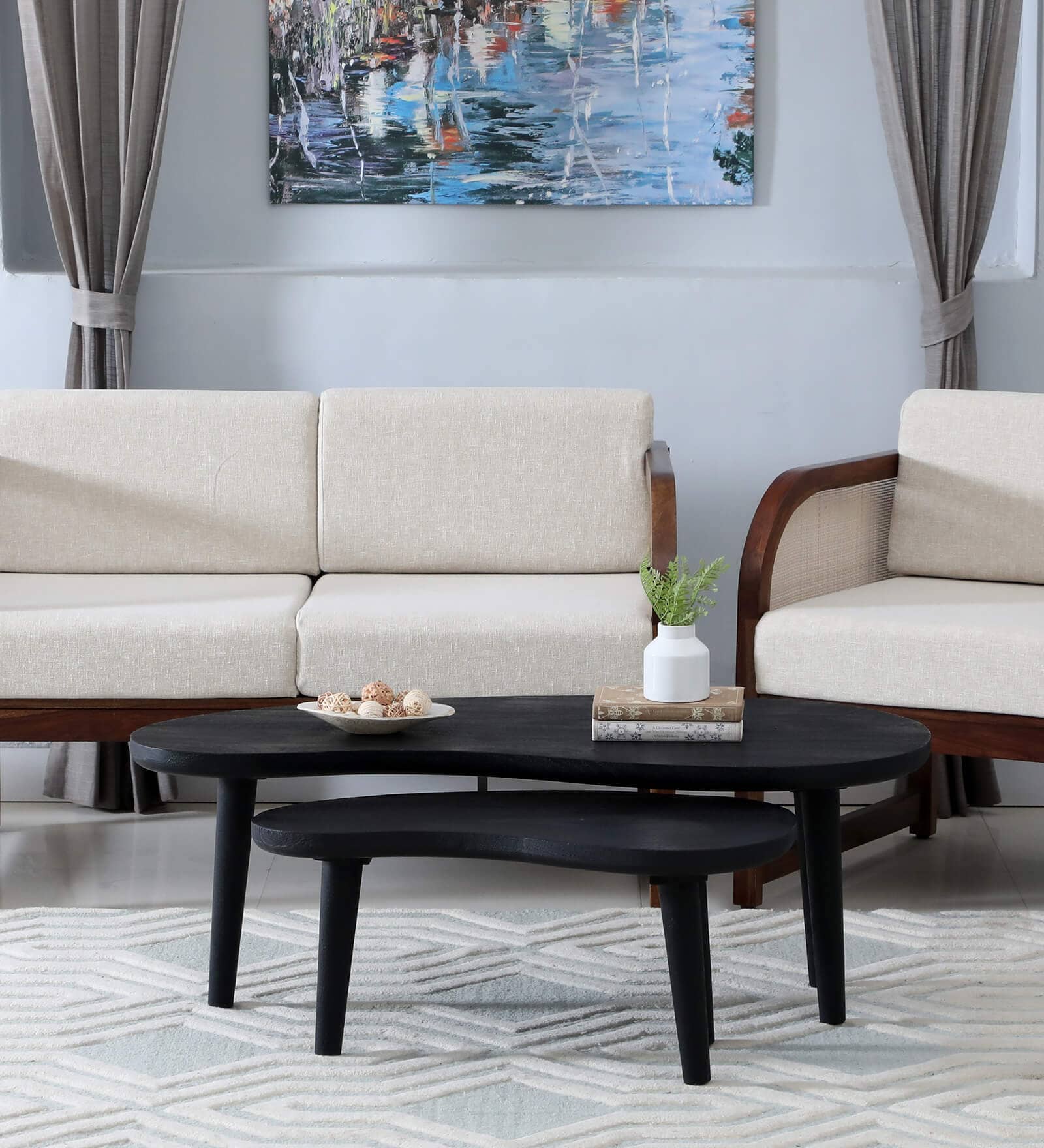Holmes Solid Wood Nesting Coffee Table Set In Black Finish  (Set of 2)