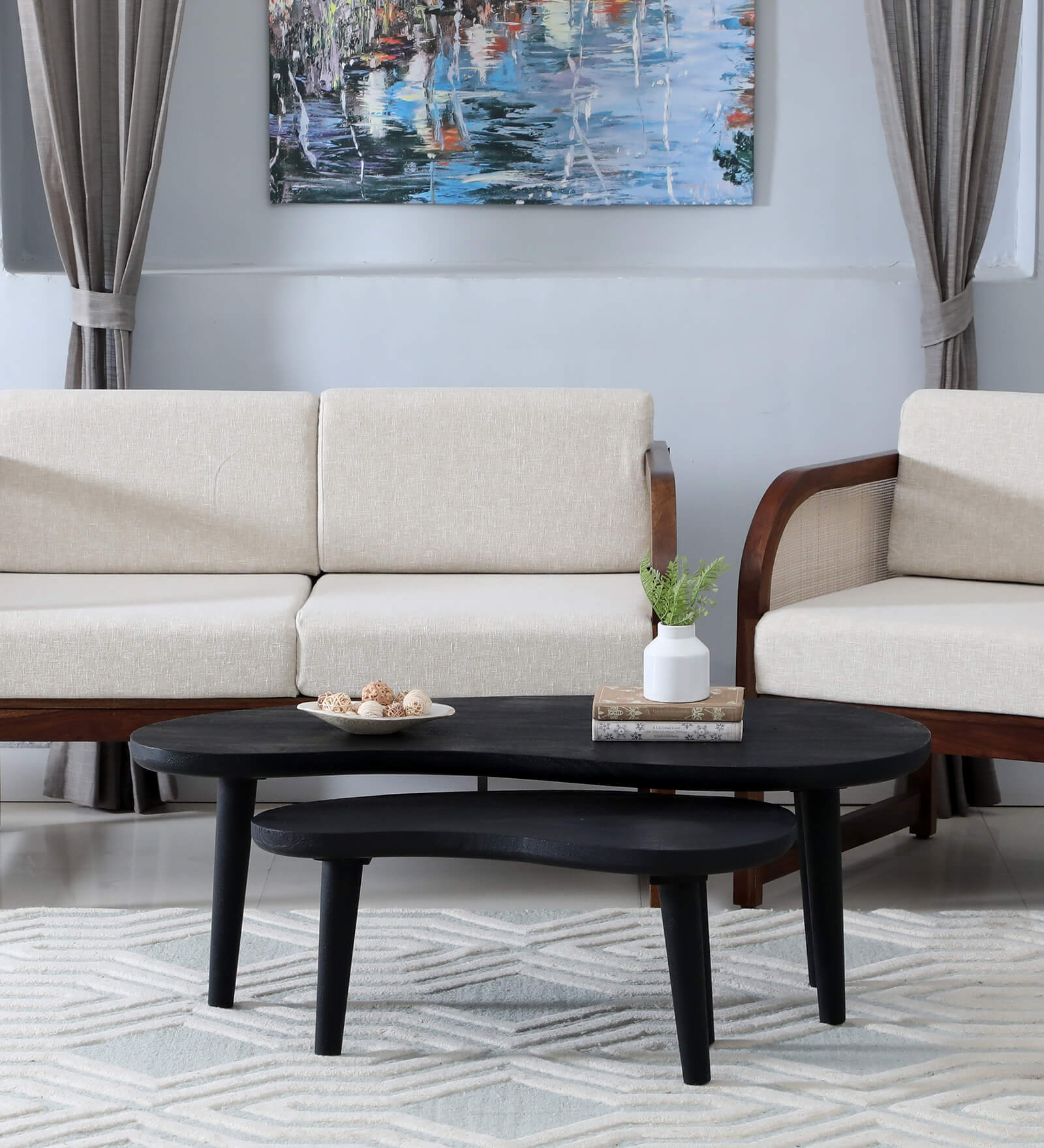 Holmes Solid Wood Nesting Coffee Table Set In Black Finish  (Set of 2)